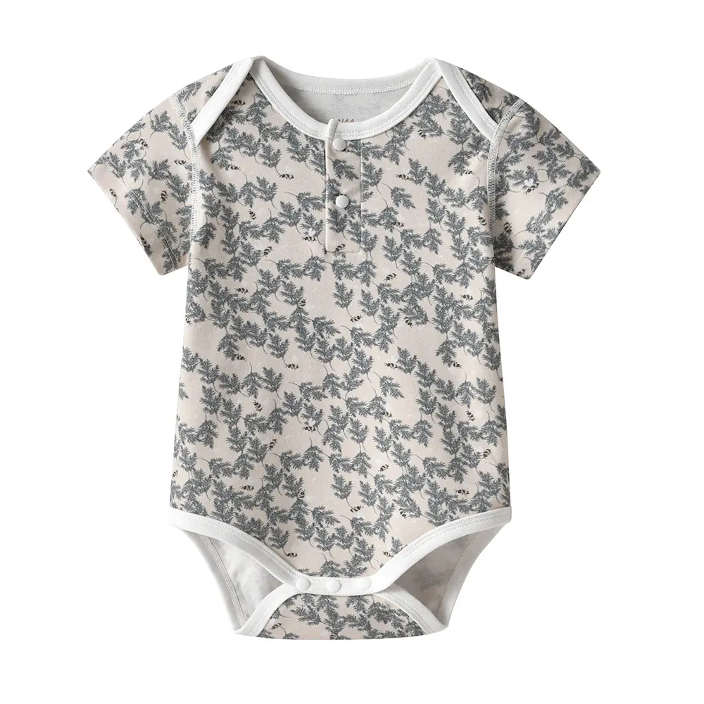 Yaz bebek kemiksiz üçgen tırmanma takım elbise kaplı farts baskılı % 100% organik pamuklu bebek tulum