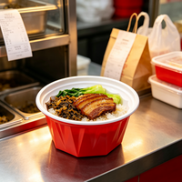Boîte alimentaire jetable en plastique rouge et blanc de calibre 180, empilable, pour plats à emporter, à usage polyvalent