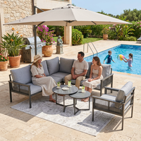 Ensemble de canapés modulaires d'extérieur en aluminium tressé en corde, en forme de L, pour 5 personnes, mobilier de conversation pour patio et jardin, avec table basse d'appoint