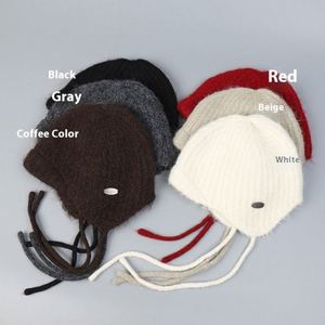 2025 Winter New Arrival Wool Knitted <b>Hat</b> <b>for</b> Women Fashion Warm Ear Protection Beanie <b>Hat</b> With Strings - Product Image 3