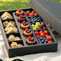 Boîte cadeau noire multi-compartiments pour pâtisseries, avec séparateurs personnalisés, pour desserts, sandwichs, fruits, idéale pour pique-niques et fêtes