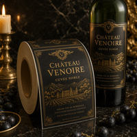 Étiquettes personnalisées pour bouteilles de vin rouge, estampage à chaud doré, rouleau auto-adhésif, étiquettes imperméables en acrylique avec code-barres, face avant et arrière, pour vin mousseux