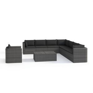 Ensemble de salon de jardin en polyrotin gris avec housses amovibles, mobilier d'extérieur, plus de 10 places assises, design contemporain - Product Image 1