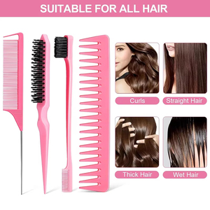 Lot de 4 brosses et peignes à cheveux : brosse à bords en plastique, brosse à démêler, peigne à queue de <span class=keywords><strong>rat</strong></span> et peigne à dents larges pour hommes et femmes - Product Image 5