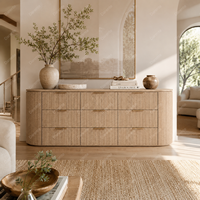 Commode haut de gamme en chêne naturel à 9 tiroirs, avec lattes cannelées, pour suite parentale de villa de luxe, grand coffre de rangement, armoire de rangement nordique
