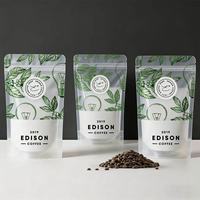 Sachet Doypack à fond plat personnalisé avec logo, pour poudre protéinée et grains de café, avec valve et fermeture éclair