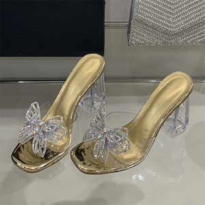 รองเท้าส้นสูงแฟชั่นฤดูร้อนสำหรับผู้หญิง แบบใส ประดับคริสตัล กันน้ำ พื้นหนา กันลื่น เหมาะสำหรับงานปาร์ตี้ - Product Image 2
