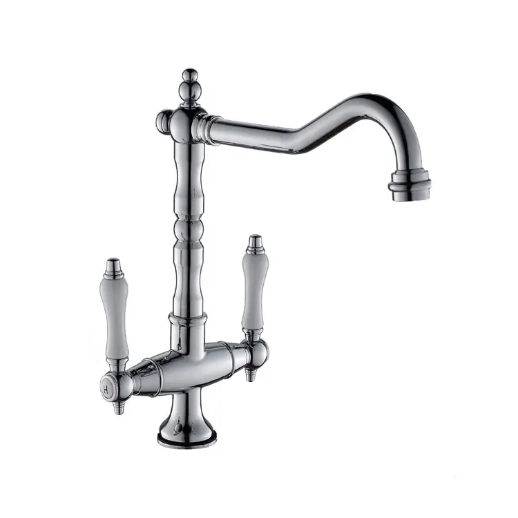 Classic Vintage Kitchen Sink Water Mixer Chrome Double Handle Faucet Tap For Kitchen