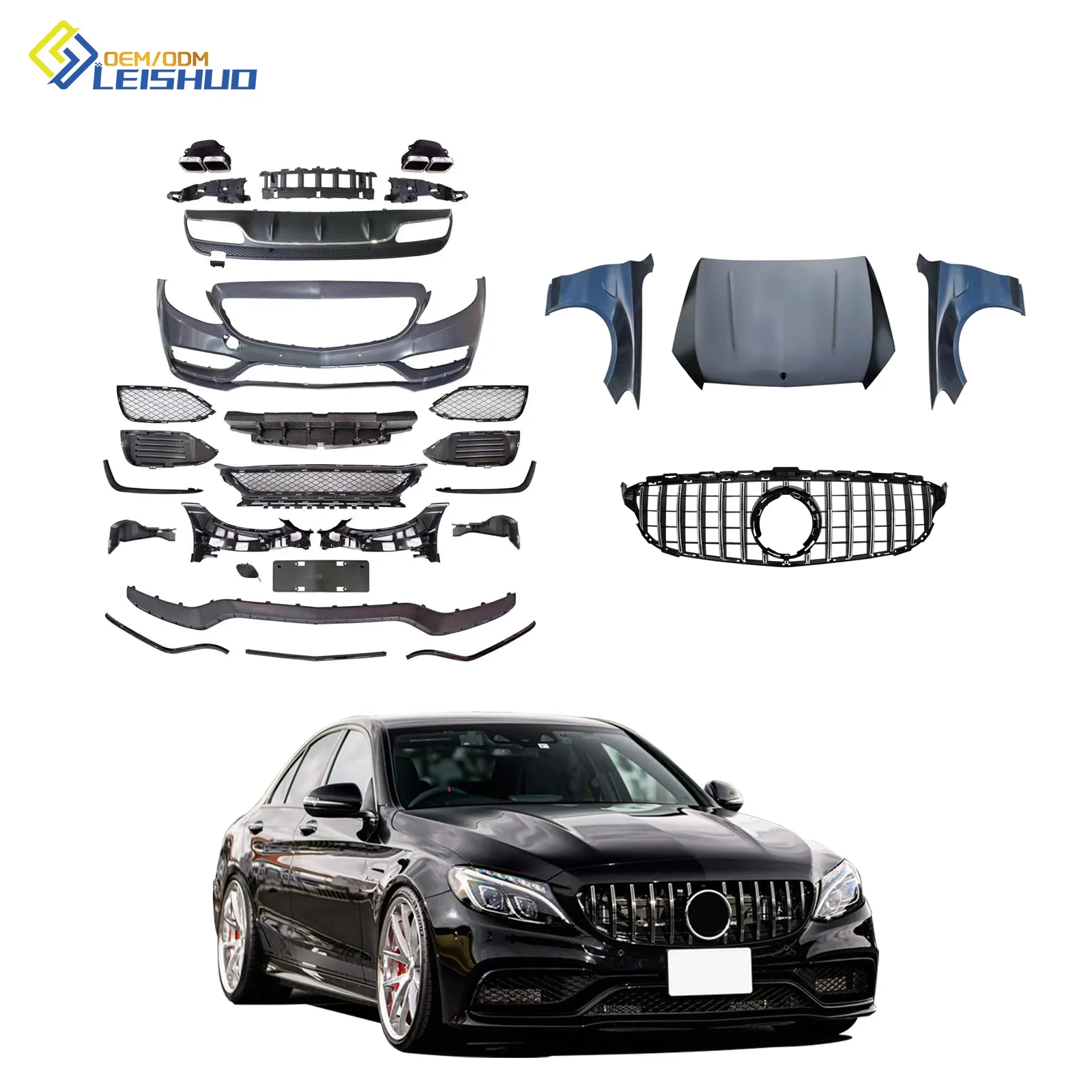 Leishuo Bán Hàng Nóng Phụ Tùng Ô Tô ABS/PP/Carbon Sợi Phía Trước Lip W205 Rộng Cơ Thể Kit Cho Mercedes W205 C63 AMG Cơ Thể Kit 2015 + Nâng Cấp