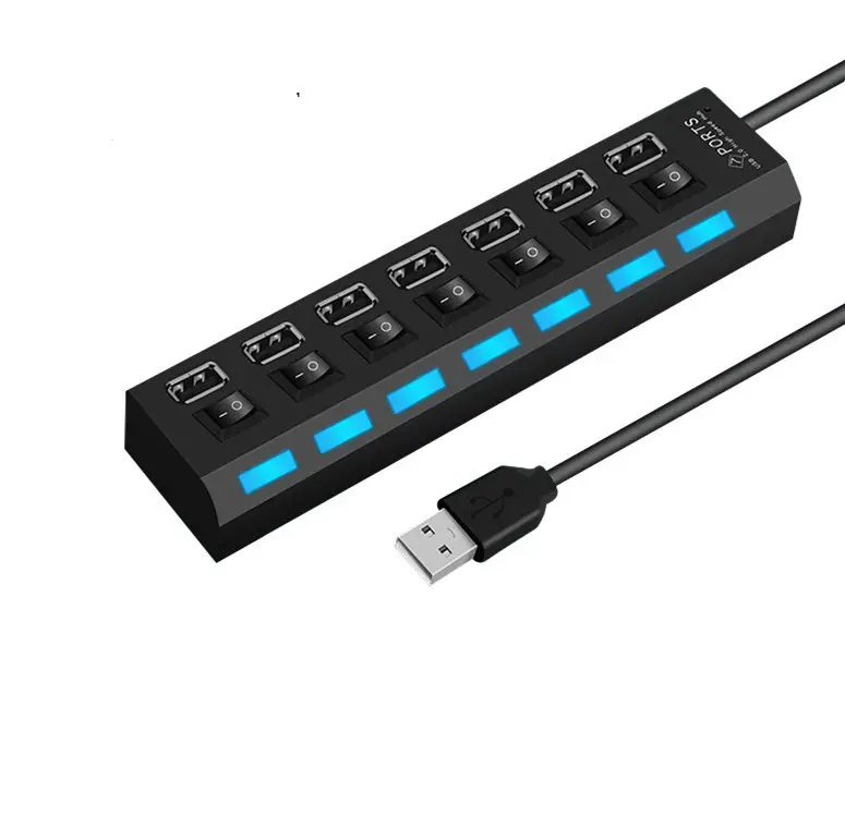 Concentrateur USB 1.1 HUB 7 ports, bon marché, avec alimentation pour ordinateur