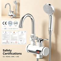 Robinet d'eau électrique vertical à chauffage instantané en plastique, avec écran latéral rotatif, col de cygne, robinet d'eau chaude, étanche IPX4, LED, pour extérieur
