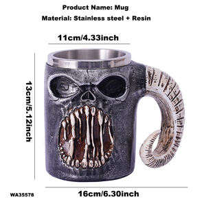 Sıradışı paslanmaz çelik gotik yaratıcı parti cam 3D öfke kafatası iskelet tarzı şarap bardağı ortaçağ ev dekor kafatası kupa - Product Image 2