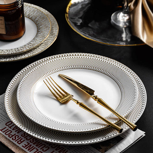 Assiette en céramique de style européen avec bordure dorée, assiette de dîner tendance, assiette à <span class=keywords><strong>spaghetti</strong></span>, assiette à steak, assiette occidentale pour la maison - Product Image 2