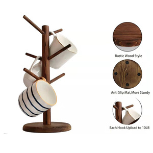 Bamboo Cup Holder <b>Tree</b> Branch Shape 6 Tier Draining Rack For <b>Mugs</b> Teacups Coffee Cups Natural Wood Color - Product Image 4