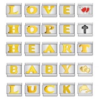 Accessoires de bracelet modulaires DIY en acier inoxydable de style européen et américain, avec 26 lettres colorées effet goutte et breloques italiennes