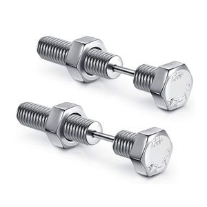 أقراط مرصعة براغي جديدة أقراط ساحرة من الفولاذ فاتن ثقب أقراط فريدة سداسية الجوز والترباس سدادات ثقب الأذن ترصيع - Product Image 2