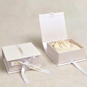 Cajas de joyería de lujo de alta gama con lazo de cinta, papel blanco mate premium, logotipo de marca en lámina dorada para empaque de regalo de joyería de moda. - Product Image 3