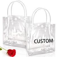 Sac fourre-tout transparent en PVC avec logo personnalisé d'une épaisseur de 10oz sac à provisions en plastique à faible quantité minimale de commande avec poignée de pochette d'emballage cadeau motif lettre