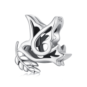 BAGREER Breloques en Argent Sterling 925 Plaqué Or Blanc Oxydé <span class=keywords><strong>Bijoux</strong></span> de Mode SCC2927 <span class=keywords><strong>Colombe</strong></span> de la Paix Vente en Gros - Product Image 1