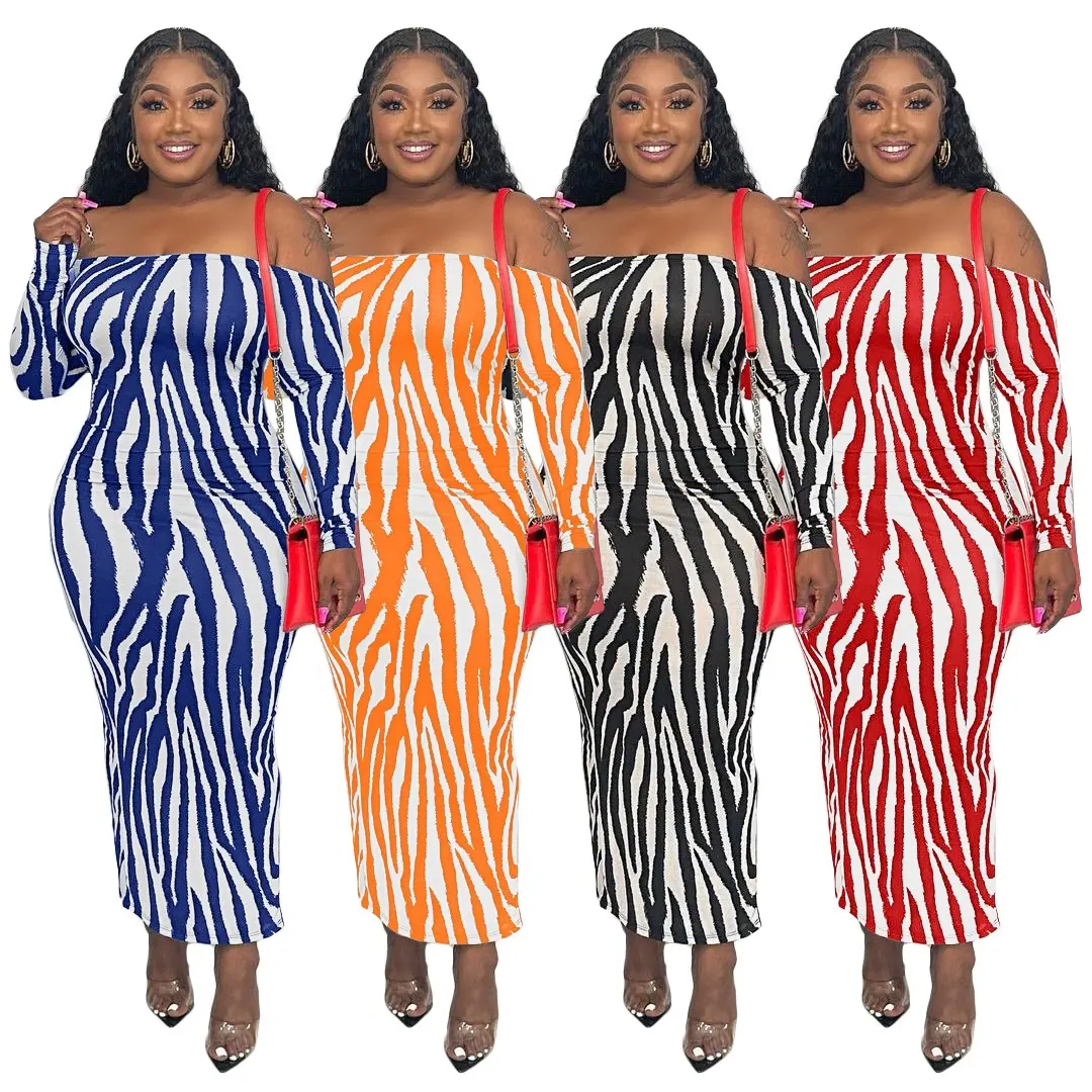 77608 New style fall clothes ladies maxi dresses women fashion zebra stripe long sleeve dress sexy backless casual dresses