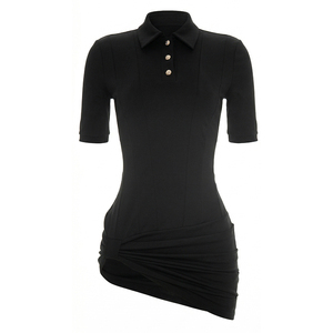 Viviblook Y26DS137 Robe d'été pour femme, nouvelle robe décontractée élégante à col à revers, manches courtes, ourlet asymétrique, mini-robe - Product Image 5
