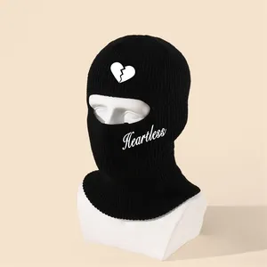 Offre Spéciale extérieur écologique Polyester marron randonnée tricoté Logo personnalisé hommes masque d'hiver chapeau Ski masque cagoule bonnet