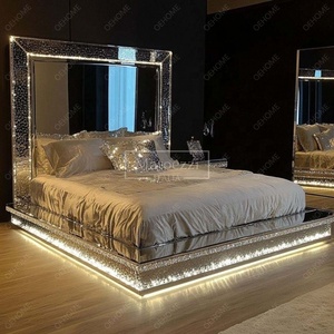 Nội thất phòng ngủ pha lê kim cương cao cấp, giường ngủ khung gỗ cỡ King/Queen, bọc nệm có gương, họa tiết thanh lịch dành cho khách sạn, biệt thự - Product Image 2