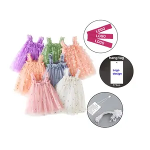 New arrival kids toddler strap sling summer dress 3D butterfly applique layered tulle tutu dress for baby girls