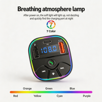 Chargeur de voiture portable C19 avec transmetteur FM / Ports de charge rapide USB double / Charge rapide PD Appels mains libres Éclairage 7 couleurs
