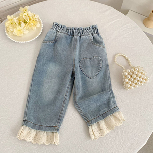 Jeans a Cuore per Bambine Primavera/Autunno, <span class=keywords><strong>Pantaloni</strong></span> Lunghi <span class=keywords><strong>Larghi</strong></span> Nuovi per Bambini, <span class=keywords><strong>Pantaloni</strong></span> Dritti a Gamba Larga, Abbigliamento Casual per Bambini - Product Image 3