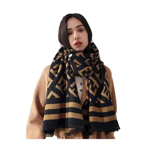 double-sided imitation cashmere scarf women's winter printing warm cashmere scarf shawl dual-use scarf