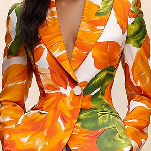 Blazer élégant et tendance pour femme, à simple boutonnage, imprimé floral, vêtement décontracté toutes saisons |   Veste de costume élégante |   Durable - Product Image 1