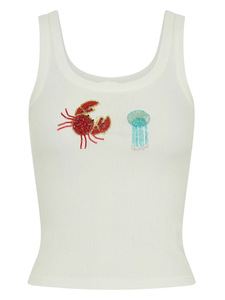 Zomer 2026 hoogwaardige groothandel T-shirt voor dames 100% katoen DIY pailletten kralen tanktop met pailletten minirok voor de stoere meiden - Product Image 3