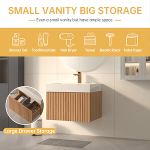 Mueble <span class=keywords><strong>de</strong></span> Baño Flotante Moderno con Gabinete <span class=keywords><strong>de</strong></span> Madera Acanalado, Cajón <span class=keywords><strong>de</strong></span> Almacenamiento Grande y Lavabo <span class=keywords><strong>de</strong></span> Piedra Artificial para Renovación <span class=keywords><strong>de</strong></span> Baños - Product Image 3