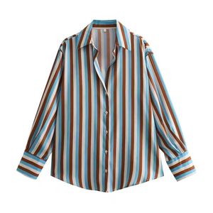Chemisiers à manches longues en satin rayé imprimé vintage pour femmes, nouvelle mode automne, tops chics - Product Image 6