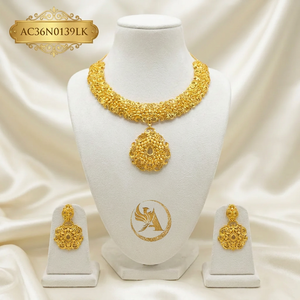 Stylish High Quality 18K Gold Plated Brass Jewelry Set Women Short Necklace Earrings Flower Shape Classic Box Chain for Africans - Product Image 1