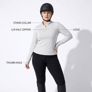 Women's Long Sleeve Equestrian Shirt Stand Collar 1/4 Zipper Thumb Hole Slim Fit Horse Riding Top Customizable - Product Image 1