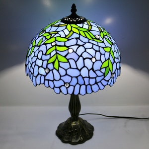 LongHuiJing Classical 12" Blue Wisteria Style Simple LED Eco-Friendly Flexible AC/E26 Stained Glass Dome Table Lamp - Product Image 5