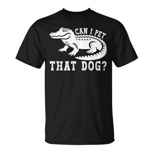 Camiseta con meme de cocodrilo Can I Pet That Dog, negra, unisex para adultos - Product Image 2