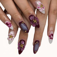 Ongles à presser en acrylique faits main, longueur moyenne, style français, couvrance totale, avec colle, sculptés en 3D, haut de gamme, vente chaude