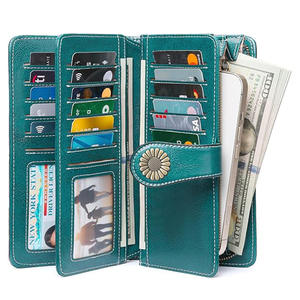 Vintage <b>RFID</b> <b>Blocking</b> Waterproof Women's Long <b>Wallet</b> Large Capacity Microfiber Leather Zipper Polyester Credit Card Holder - Product Image 5