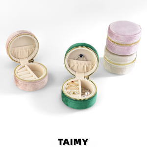 Wholesale Mini Round Velvet Zipper Jewelry <strong>Box</strong> Portable Travel Ring Earring Storage Case Custom Logo Jewelry Gift Packaging <strong>Box</strong> - Product Image 3
