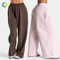 Pantalones de yoga de pierna ancha con ribete lateral, de peso pesado, corte holgado, cintura alta, con bolsillos laterales, para mujer, para gimnasio, fitness, entrenamiento, ropa deportiva