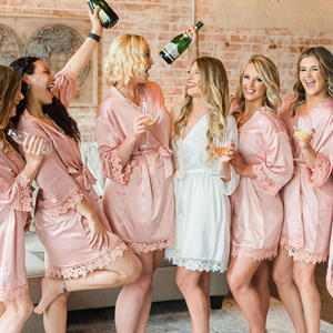 नम लोगो रंगीन फीता गुलाब रेशम साटन रेशम साटन ब्राडमेड महिलाओं के लिए सुबह की पोशाक - Product Image 4