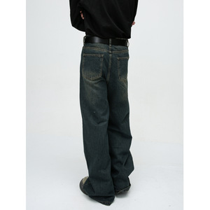 Vêtements pour hommes |   Nouvelle Collection Automne <span class=keywords><strong>2023</strong></span> : Jean en Denim Coupe Bootcut Léger Taille Mi-Haute Style Américain Vintage Délavé <span class=keywords><strong>Tendance</strong></span> - Product Image 4