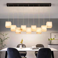 Suspension carrée multi-têtes de luxe personnalisée en acier inoxydable et marbre alabastro pour cuisine et salle à manger, taille moyenne, LED