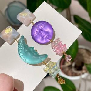 Pendientes de Cristal, Pendientes Colgantes con Diseño de Luna y Amatista, Estilo Bohemia, para Uso Diario de Mujer, Plata 925 - Product Image 5