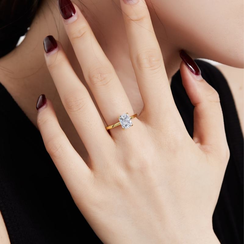 S925 Sterling Silver 18k Gold Plated Rectangular Single Diamond Carat 8A  Zircon Ring