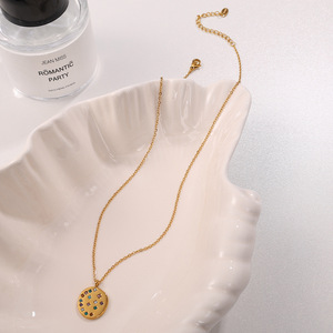 Fashion Pendant Necklace Gold Round Crystal Zircon Geometric <b>Design</b> For Women Zinc Alloy Chain XL458 - Product Image 3