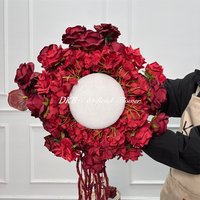 DKB Creative Bourgondiërood Koningsblauw Gemengde Zijden Bloembol 60cm Grote Unieke Realistische Bloemstukken met Hangende Bloem